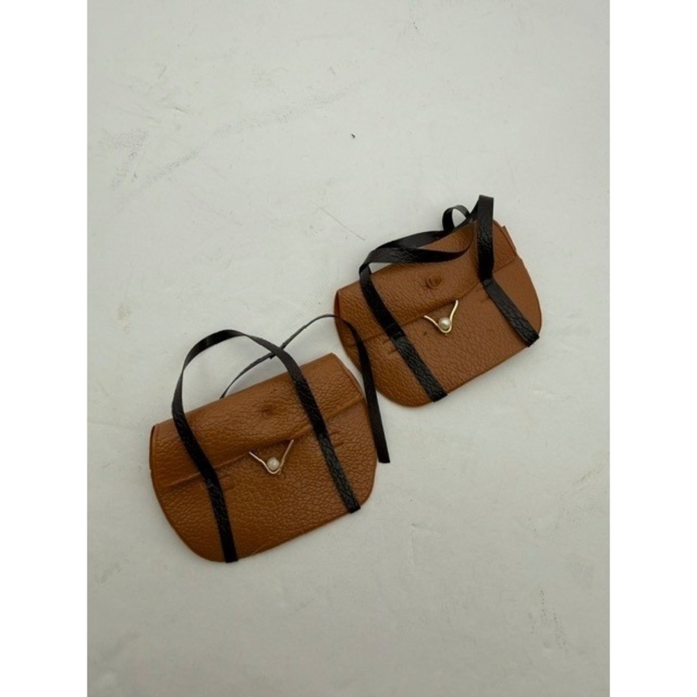 Vintage‎ Fashion Doll Barbie messenger Saddle Bags Brown Pebbled plastic vinyl